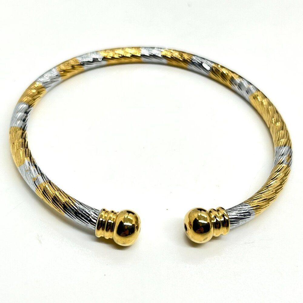 VINTAGE CABLE CUFF Bracelet Silver Tone Gold Tone Twisted Wire Small 6.75”